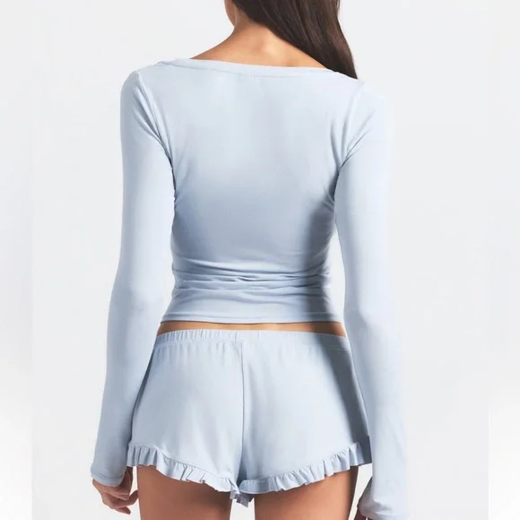 SKIMS Scoop Neck Sleep Set With Shorts In Zen Blue Size Medium - Picture 3 of 14